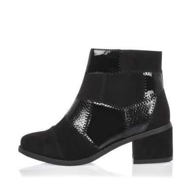 Girls black patchwork heeled boots